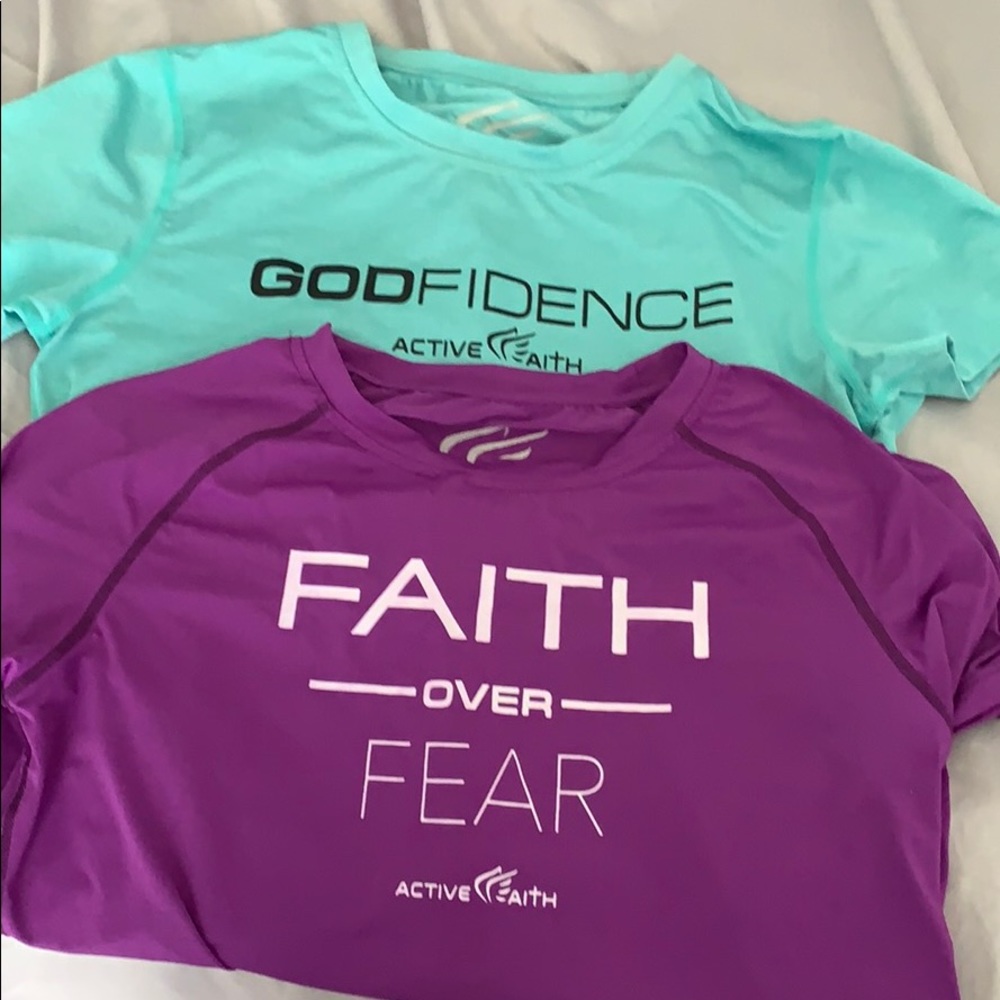 2 Active Faith shirts — size S